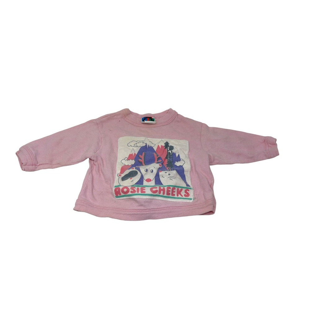 Vintage Natural Choice Rosie Cheeks Pink Sweatshirt 12M Made in USA Graphic Baby